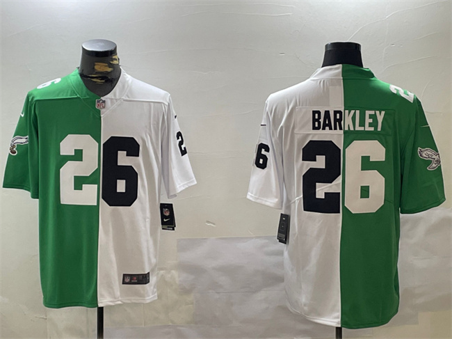Men's Philadelphia Eagles #26 Saquon Barkley Green/White Split Vapor Untouchable Limited Stitched Football Jersey Men's Philadelphia Eagles #26 Saquon Barkley Green/White Split Vapor Untouchable Limited Stitched Football Jersey